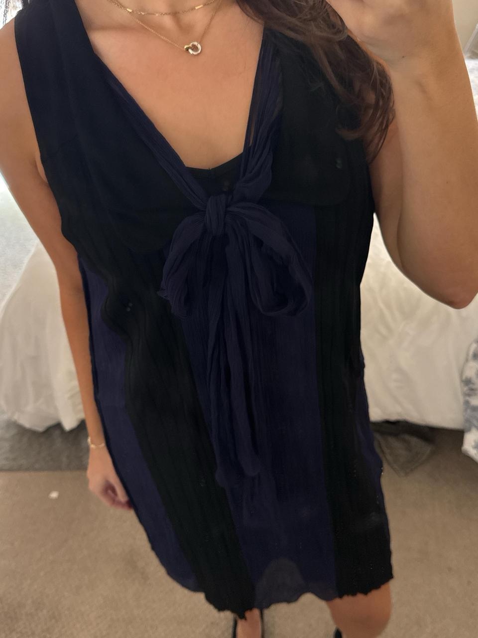 Miu Miu Sleeveless Navy And Black Tie-Front Shift Dress